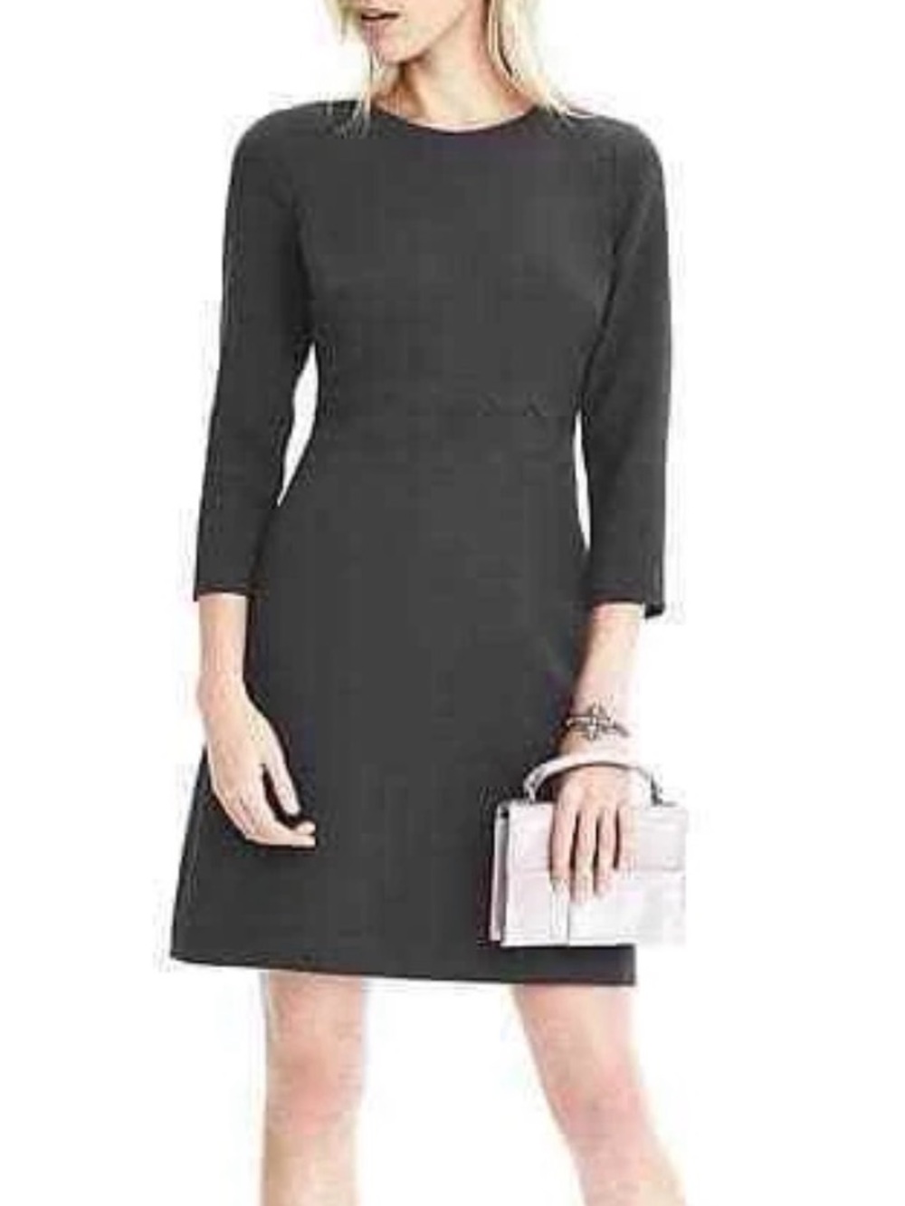 Banana Republic Black Long-Sleeve Scallop Dress